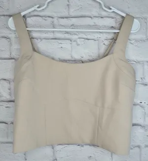 Abercrombie Fitch Tailored Corset Crop Top Size L Beige Tan Smocked Side Zip thumbnail 1