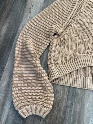 Free People Tan Knitted Chunky Cropped Sweater, Medium thumbnail 10