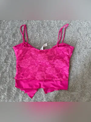 Lucy in the Sky Hot Pink Floral Lace Open Tie Front Crop Top Tank Size Small thumbnail 8