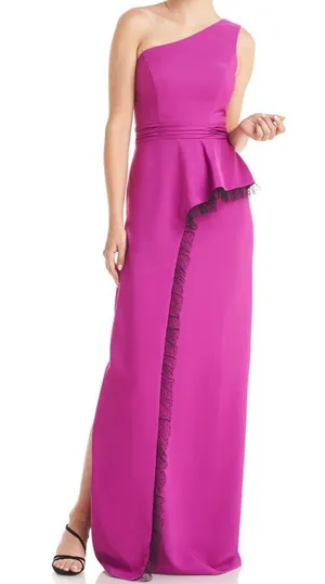 JS Collections New Hayley One Shoulder Column Evening Gown Cerise Black thumbnail 1