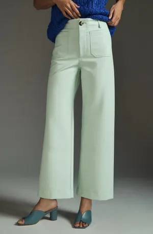 Maeve by Anthropologie The Colette Wide Leg Crop Faux Leather Edition Mint 27P thumbnail 1