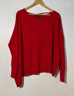 DKNY Jeans Cotton Knit Sweater Long Sleeve Lightweight Red Oversized Large/XL thumbnail 1