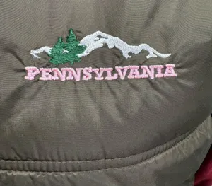 Pennsylvania Embroidered Olive Green Faux Fur Trim Puffer Vest Size Medium thumbnail 3