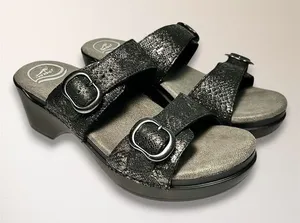 Dansko Womens‎ EU 38 US 7.5-8 Metallic Snake Leather Slide Wedge Sandals Comfort thumbnail 1