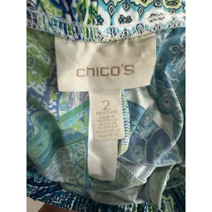 Chicos Blue Green Paisley Wide Leg Pull On Pants Size 2 XL Stretch Jersey Knit thumbnail 5