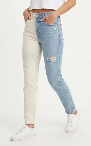 7 For All Mankind High Waist Josefina Two Tone Split Distressed Jeans Size 23 thumbnail 1