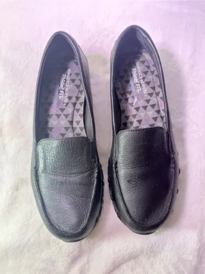 Skechers Black Slip-On Loafer with Purple Patterned Lining thumbnail 4