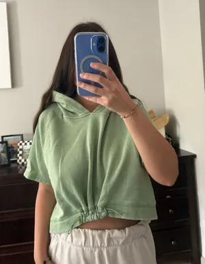 Mono B Green Hooded Short Sleeve Sweatshirt thumbnail 1