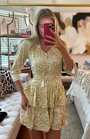 Patrons of Peace Tiered Yellow-White Printed Mini Dress thumbnail 1