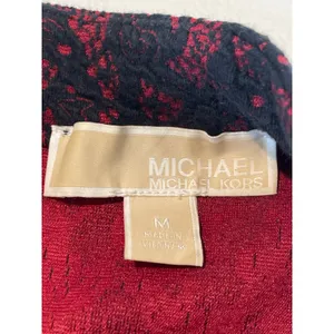 Michael Kors Mock‑Neck Sleeveless Top Size L Red Black Lace Overlay thumbnail 5