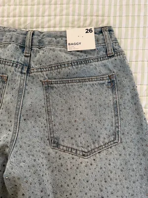 Rhinestone Jeans Forever 21 Straight-Leg Blue denim thumbnail 3