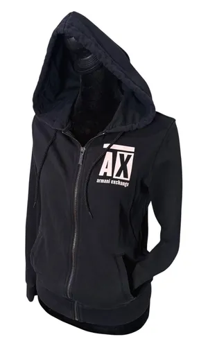 Armani Exchange Zip Up Hoodie Black Pink Logo‎ French Terry Sweatshirt Womens S thumbnail 1