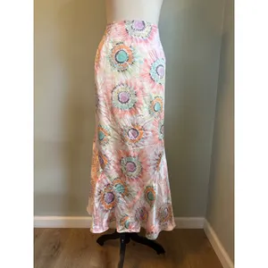 Harve Benard Silk Maxi midi Skirt 12 Pink Floral Sunburst Mermaid Bias y2k Boho thumbnail 2