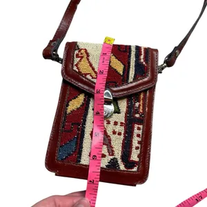 👜 Vintage Kilim Turkish Leather Crossbody Bag Rug Tapestry Organizer Purse 👜‎ thumbnail 5