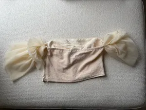Anthropologie Sunday In Brooklyn Tulle Off The Shoulder Blouse Top Ivory Xl thumbnail 7