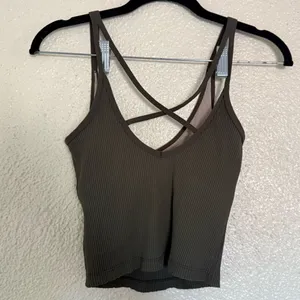 Vuori rib crop tank green Sleeveless V Neck Size XS thumbnail 2
