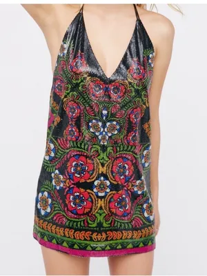 Free People Multicolor Sequin Floral Halter Mini Dress Small thumbnail 3