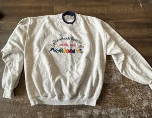 Vintage Jerzees Grammy Sweatshirt Grey Embroidered Double Collar Large 90s Y2K thumbnail 1