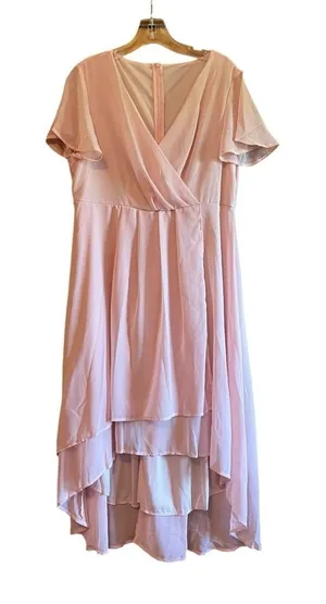 Pink Elegant Short Sleeve Midi Dress Women's Size Large thumbnail 1
