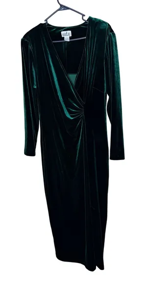 Vintage Robbie Bee 90s Womens Dark Green Velvet Maxi Dress Long Sleeve Size L thumbnail 1