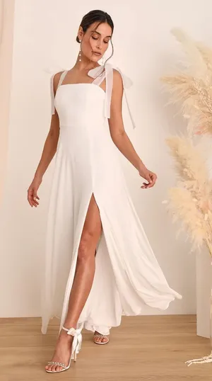 NWT Lulus Radiant Romance White Tie-Strap Maxi Dress Wedding Bride Classy Size S thumbnail 1