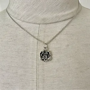 Silver tone rose pendant necklace thumbnail 2