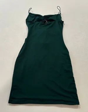 Windsor Dark Green Ruched Bodycon Mini Dress Spaghetti Strap Small thumbnail 1