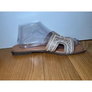 Rouge Helium Sandals Womens Size 9 Beige Beaded Studded Slide Slip On Shoes thumbnail 5