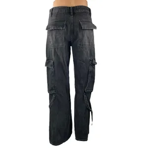 Zara Women's Black Straight Wide Leg Mid Rise Baggy Cargo Denim Jeans Pants Sz 2 thumbnail 3