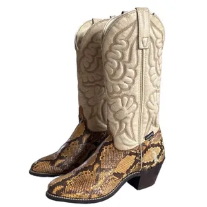 Vtg 70s 80s Capezio Snakeskin Cowboy Boots Cream Leather Western Cowgirl 5.5 USA thumbnail 4