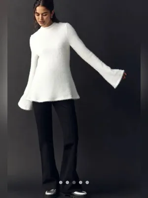 Anthropologie Maeve Tie Back Bell Sleeve Top Tunic Sweater Ivory White S NWT thumbnail 3