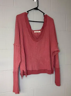 Free People We The Free New Magic Waffle Knit Thermal Long Sleeve Top in Cowboy Size Large thumbnail 4