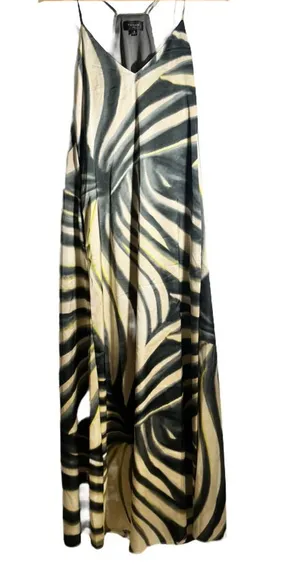 Tahari ASL Maxi Slip Dress Women's Small Abstract Palm Leaf Satin Strappy NWT thumbnail 1