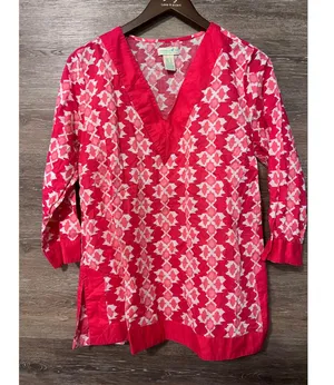 Caribbean Joe size Large tunic women Pink Resort Pool V neck Vacation Tunic thumbnail 1