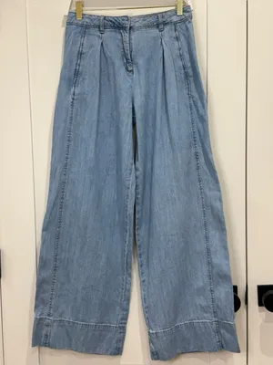 Zara Z1975 High Waisted Wide Leg Jeans With Darts 2 Blue Boho Baggy Minimal Chic thumbnail 8