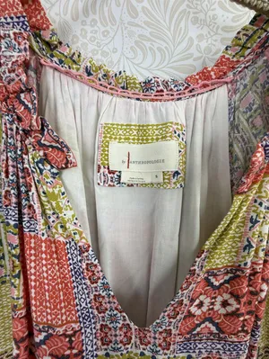 Anthropologie Pink and Yellow Robin Tiered Patchwork Mini Dress - Size - Small thumbnail 7