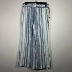 Indigo‎ Rein Blue Striped Linen Blend Wide Leg Paperbag Waist Pants Womens Small thumbnail 2
