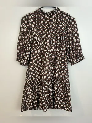 Sea Brown Abstract Mixed Print High Neck Ruffle Tiered Mini Dress Size 0 thumbnail 7