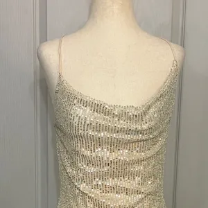 Hello Molly Champagne Gold Sequin Cowl Neck Lace‎ Up Back Mini Dress US 6 Viral thumbnail 13