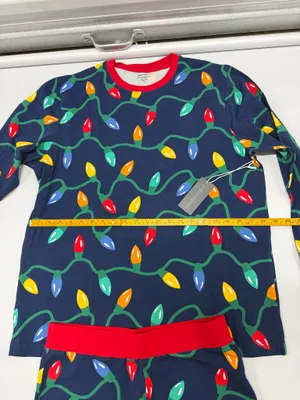 PajamaGram Christmas Light Pajama Set Navy Blue Red Holiday size M NEW thumbnail 4
