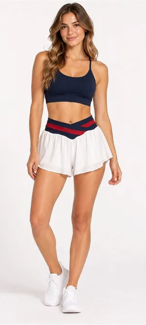 Aerie White Flowy Athletic Shorts Navy Red Crossover Waist Size XS thumbnail 1