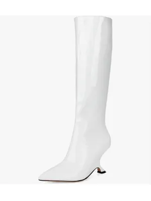 NEW White Patent Metallic Boots Knee High Sculptural Wedge Heel Boots 8.5 thumbnail 2