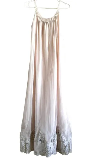 Vintage Eyeful By The Flaums Peignoir Nightgown Maxi 60s Floral Lace Cami Pink M thumbnail 1