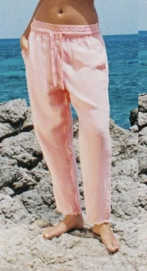 Zara Light Pink Drawstring Linen Blend Pants thumbnail 1