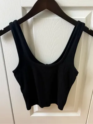 Abercrombie & Fitch Black Ribbed Cropped Snap Henley Tank thumbnail 3
