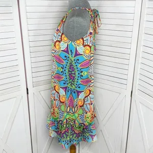 Jade‎ Melody Tam Multi Floral Print Ruffle Hem Tunic Halter Dress Medium thumbnail 2
