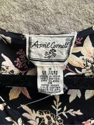 Vintage April Cornell Floral V-Neck Sleeveless Maxi Dress Black/Pink Medium thumbnail 6