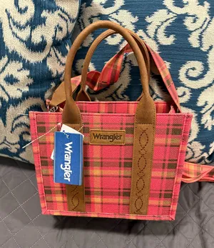 Wrangler Pink Plaid Canvas Mini Tote Crossbody Bag NWT Western Top Handle Purse thumbnail 1