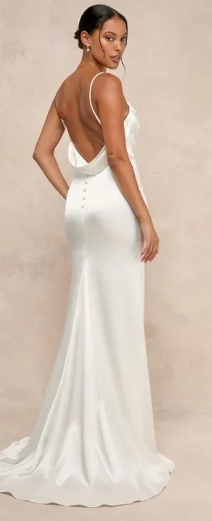 LULU's Bridal Sexy Elegant Sophisticated White Chic Satin Maxi Gown with Train thumbnail 1