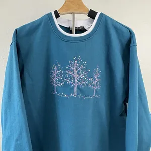 Vintage Teal Blue Double Collared Pullover Sweatshirt Winter Tree‎ Design thumbnail 2
